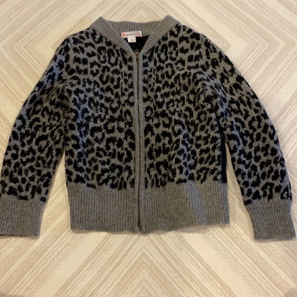 Crewcuts Girls Leopard Grey & Black Zipper Sweater